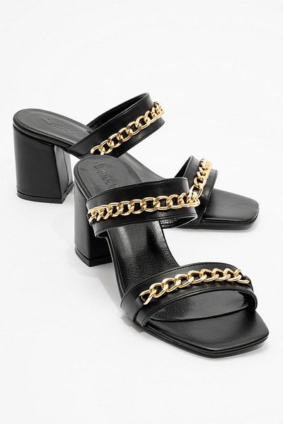 Ccway Black Chain Women's Heeled Slippers
