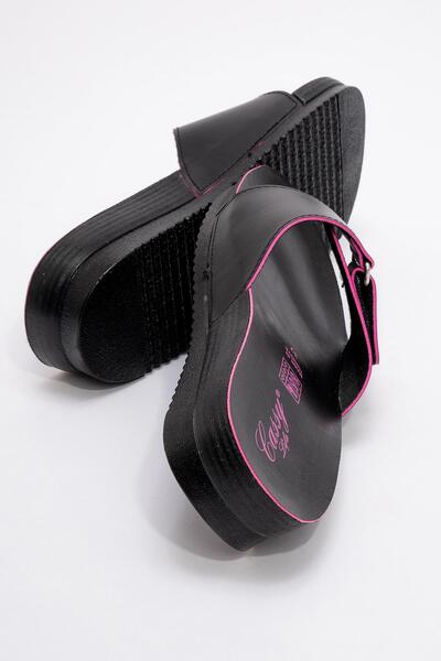 Ccway Black Fuje Women's Slippers - Single Velcro