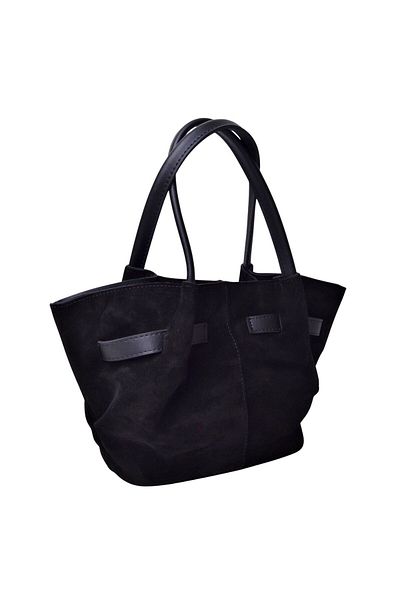 İskarpin Real Suede Black Leather Women's Long Strap Magnet Closure Hand and Shoulder Bag