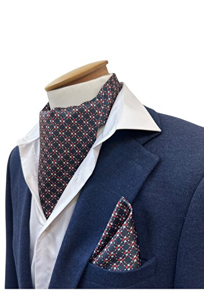 TMFASHİON Men's Vintage Pattern Self-Tied Neck Monşer Ascot Scarf Pocket Handkerchief Set