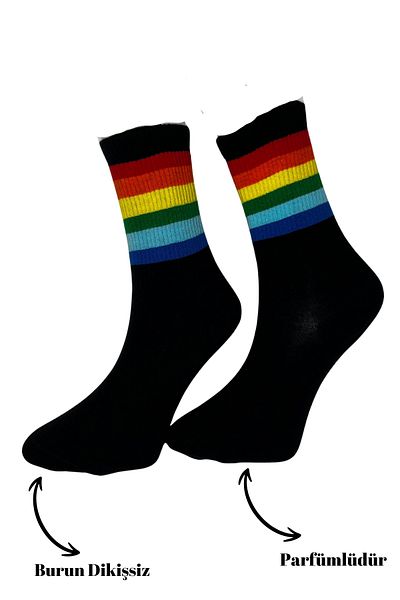 PJ & Me Rainbow ριγέ κολεγιακές κάλτσες στον αστράγαλο 3 Συσκευασία