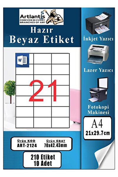 Artlantis A4 Hazır Etiket 70x42 mm 10 Sayfa 1 Paket 21 li Kendinden Yapışkanl...