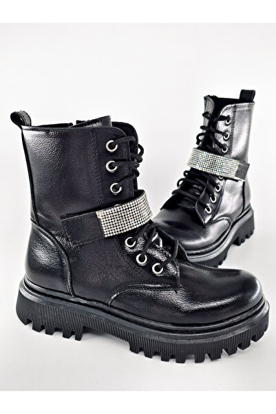 BDKButik Siyah Taş Baretli Çocuk Bot-Bootie