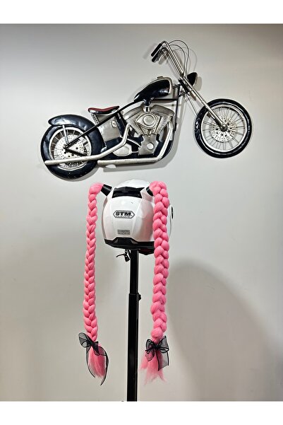 Butik Motor & Motosiklet Pembe Çift Örgü Saç Kask Dış Aksesuar