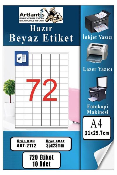 Artlantis A4 Hazır Etiket 35x23 mm 10 Sayfa 1 Paket 72 li Kendinden Yapışkanl...