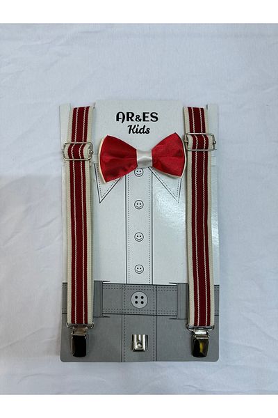 ares kids Red-Cream Color Bow Tie Suspender Suit Suitable for Age 1-9
