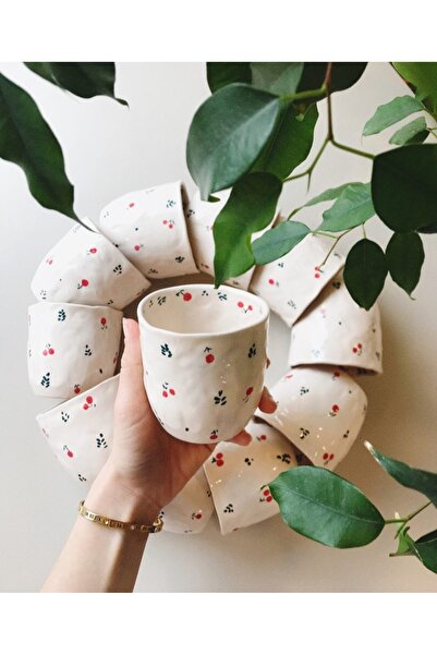 WEBBMODA كوب بنمط الكرز مصنوع يدويًا