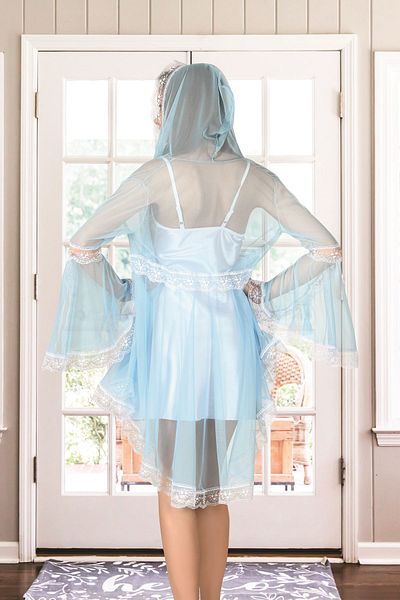 Sistina White Turquoise Tulle Lace Dressing Gown & Nightgown Set 2' Li - 1478 - Size S/M Gnzrz