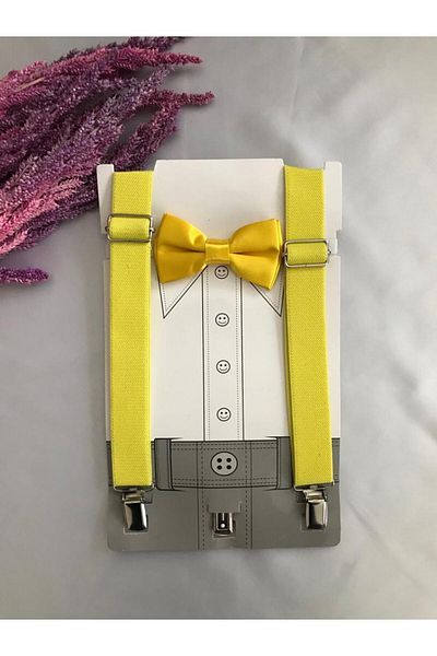ares kids Yellow Bow Tie Suspender Set Suitable for Ages 1-9