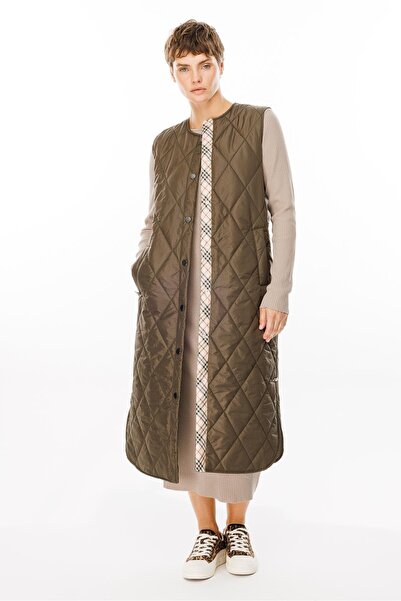 Micca Unique 24 Garni Detaylı Kapitone Uzun Tüm Zamanlar İçin Spor Yelek-Haki