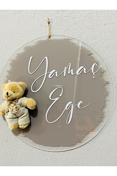 Genel Markalar İsme Özel 30 Cm Şeffaf Pleksi Bebek Kapı Süsü – Hastane Odası Için Şık Tasarım Ayıcıklı