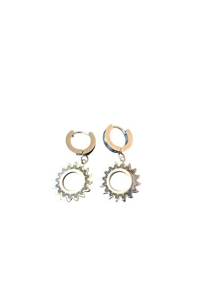 petrimor Steel Silver Color Sun Symbol Earrings