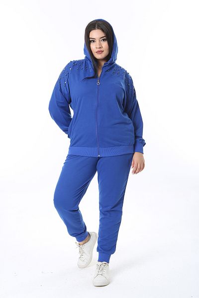 Şans Plus Size Women's - Stone Detailed Hooded Sweatshirt and Trousers Set 26A28091