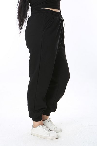 Şans Pantaloni de trening pentru femei de mărime mare, negru, în interior, cu picior elastic 65N38373