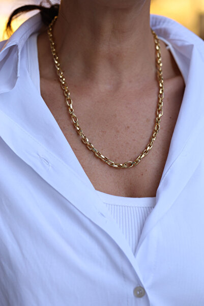 Yenigün Kuyumculuk 14 Ayar Altın Oval Halkalar Zincir