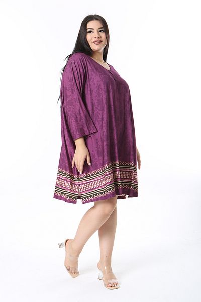 Şans Women's Plus Size Plum Kiss Collar Capri Sleeve Tunic Dress 65N38350