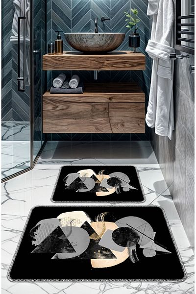 BigArts Home Black Decorative Modern Non-Slip Base Washable Bath Mat - 50X60-60X90 cm