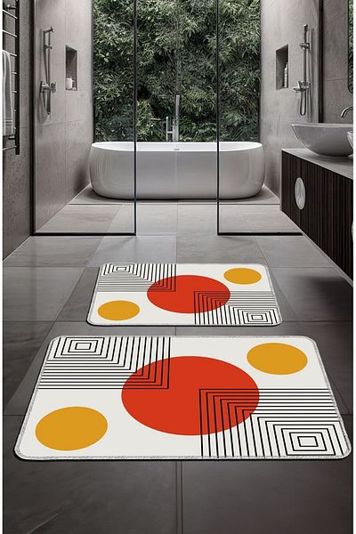 BigArts Home Colorful Decorative Modern Bath Mat - Non-Slip Base, Washable Set Set 50X60-60X90 cm