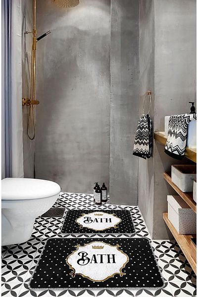 BigArts Home Black and White Modern Design Non-Slip Base Washable Bath Mat - 50X60/60X90 cm