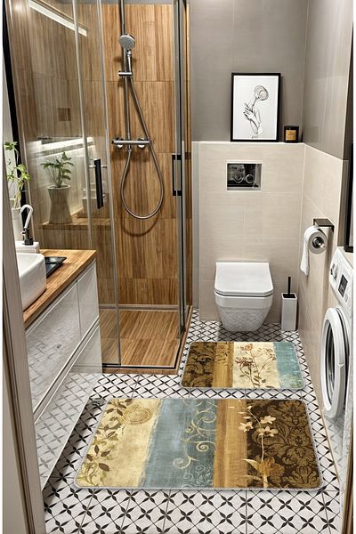 BigArts Home Modern Decorative Non-Slip Based Washable Bath Mat - Brown, 50X60-60X90 cm