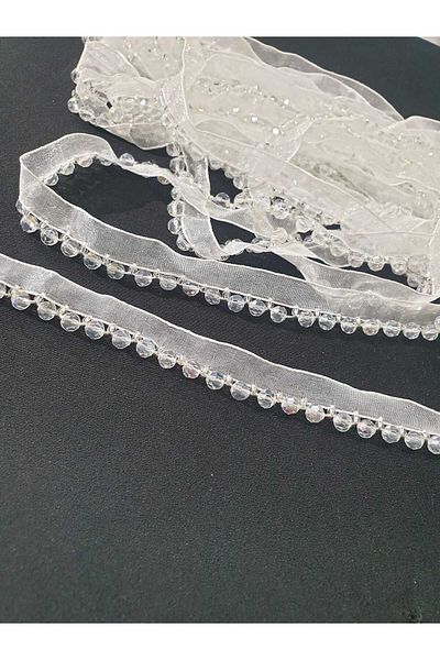 ESRA ŞELEM White Glass Beaded Decorative Strip Sewing Accessory Accessory Clothing Hobby Applique