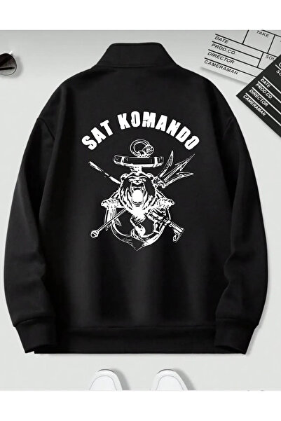 Massgai Unisex Oversize Sweatshirt - Sat Commando Printed, Half Zipper Hoodie