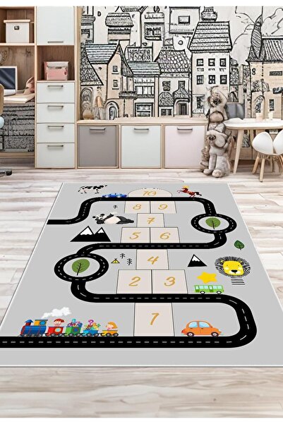 BigArts Home Dekoratif Modern Vintage Retro Tasarım Kaydırmaz Taban Gri Renkl...