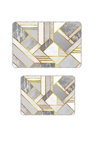 BigArts Home Modern Decorative Non-Slip Based Washable Bath Mat - Gray Gold 50X60-60X90 cm