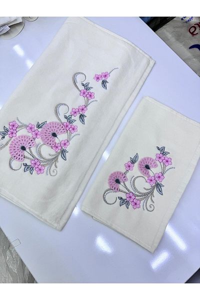 Dantelux Velvet Cream Drop Model - Πετσέτα με Κέντημα Προίκα με Μητέρα και Κόρη