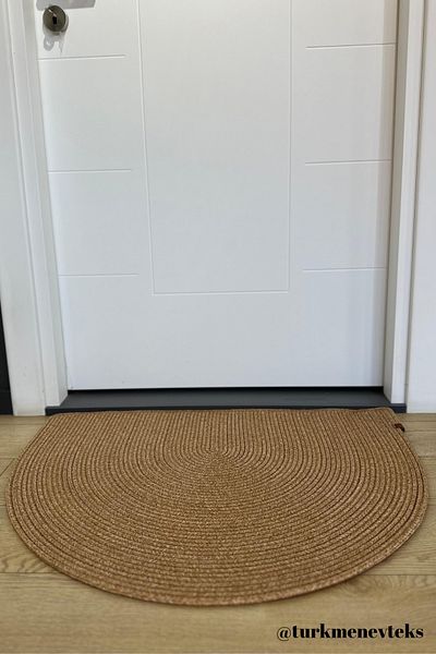 Türkmen Ev Tekstil Bohemian Style Gray Jute Mat - Washable Door
