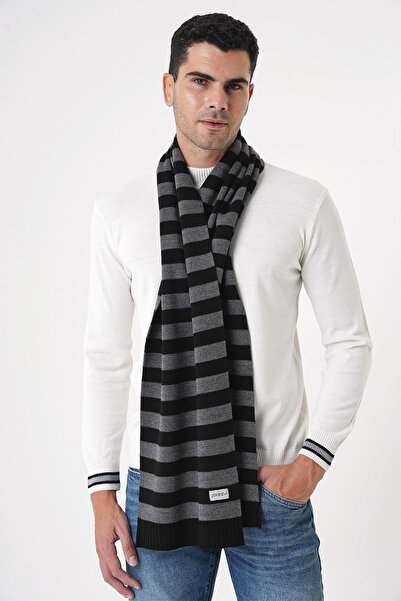 CHUBA Eșarfă pentru tricotaje cu dungi și textura moale pentru bărbați, negru-antracit 25W4002