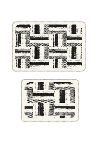BigArts Home Decorative Modern Design Non-Slip Base Washable Set Beige Bath Mat 50X60-60X90 cm