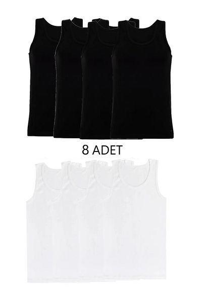 SİERNA 8-Piece Mixed Color Men's Undershirt Set White-Black Srn-000845