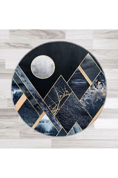 Artızon Gold Decorative Modern Vintage Retro Design Non-Slip Base 100 cm Round Bath Mat