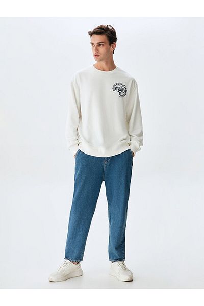 Ltb Contrast Printed White Sweatshirt