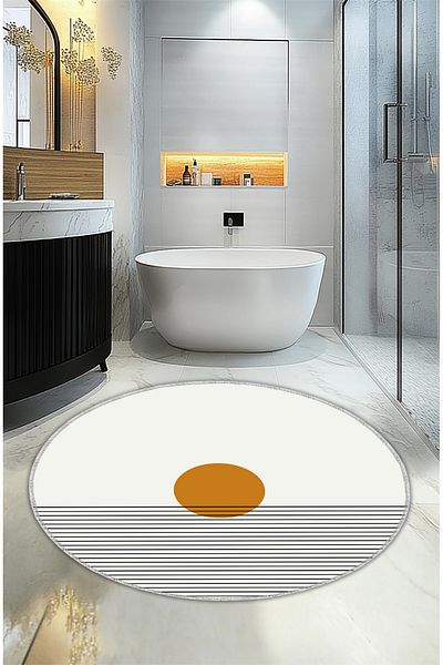 BigArts Home Decorative Modern Design Anti-Slip Base 100 cm Round Black Orange Bath Mat