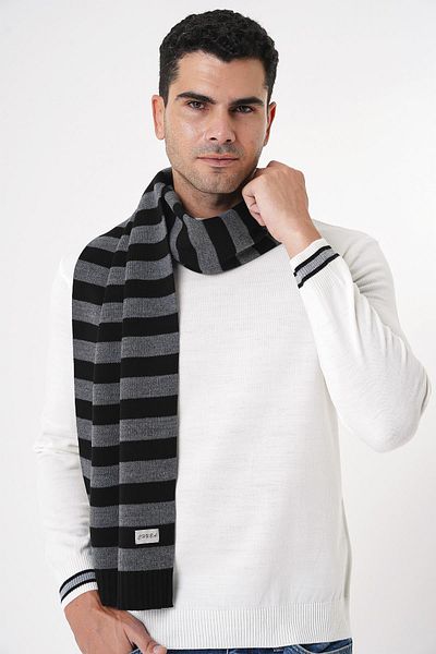 CHUBA Men's Striped and Soft Textured Knitwear Scarf Black-Anthracite 25W4002