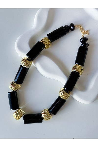 CHARMLUCKY Black Pipe Gold Necklace