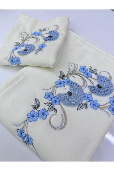 Dantelux Velvet Cream Drop Model - Πετσέτα με Κέντημα Προίκα με Μητέρα και Κόρη