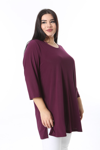 Şans Plus Size Plum Capri Tunic with Side Slits - Crew Neck 65N38352