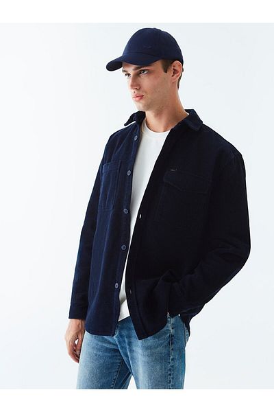 Ltb Βασικό μακρυμάνικο πουκάμισο βελούδινο Navy Blue