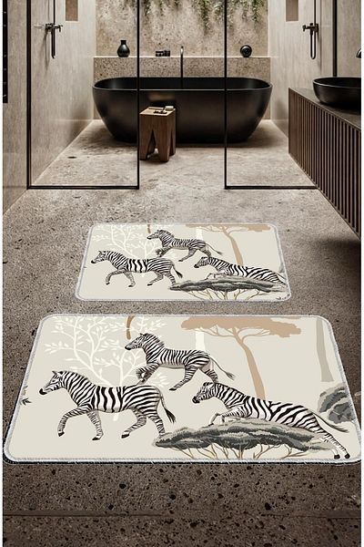 BigArts Home Zebra Pattern Bath Mat Set - Non-Slip Base and Washable (50X60, 60X90 cm)