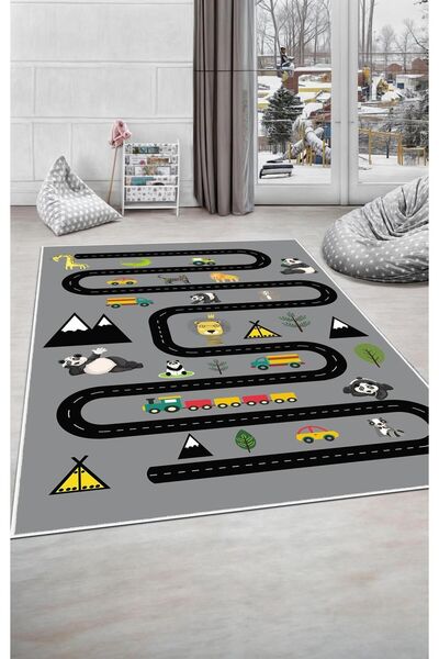 BigArts Home Dekoratif Modern Vintage Retro Tasarım Kaydırmaz Taban Gri Renkl...