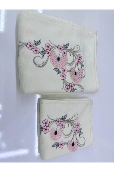 Dantelux Velvet Cream Drop Model - Πετσέτα με Κέντημα Προίκα με Μητέρα και Κόρη