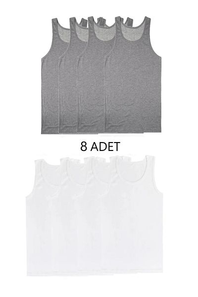 SİERNA 8-Piece Mixed Color Men's Undershirt Set White-Gray Srn-000837