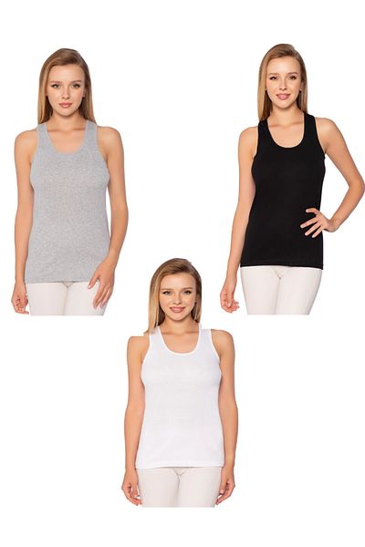Modaley Giyim Women's Rib Wide Strap Flat Piping Tank Top 6 Pack White - Gray - Black
