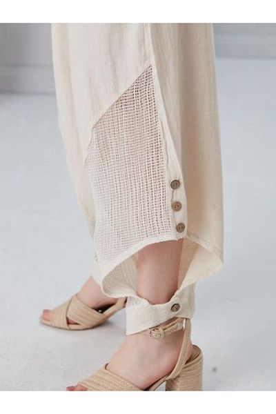 Store Bohemian Style Linen Women's Baggy Trousers - Mesh Leg