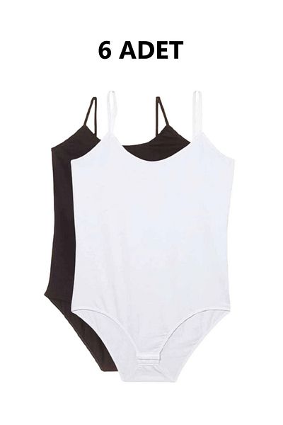 Modaley Giyim Women's Snap-On Bodysuit with 6 Rope Straps Black White Gray White - Black