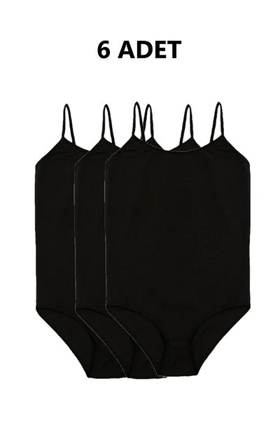 SİERNA 6 Pieces of Rope Strap Women's Snapback Bodysuit Black Srn-000791