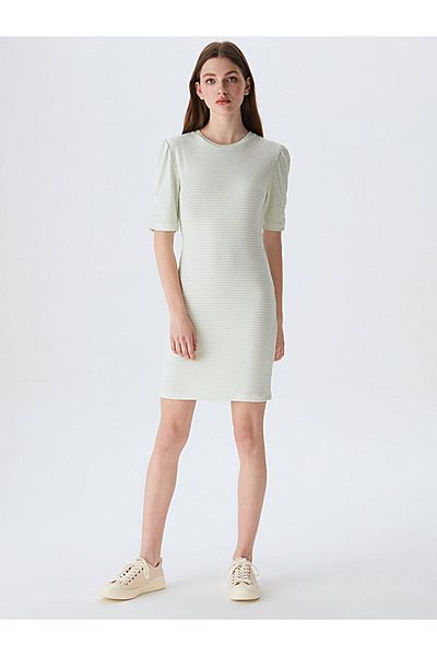 Ltb Thin Ribbed Crew Neck Yellow Dress
